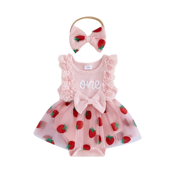 Cenuakty Baby Girl Birthday Romper Dress Fashionable Letters Floral Embroidery Sleeveless Jumpsuit with Headband