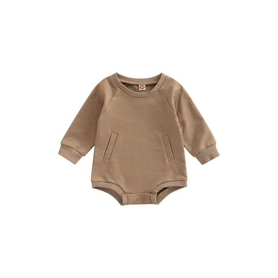 Cenuakty Baby Girl Boy Fall Romper, Solid Color Crew Neck Long Sleeve Snaps Sweatshirt Jumpsuit for Toddlers, 0-24 Months