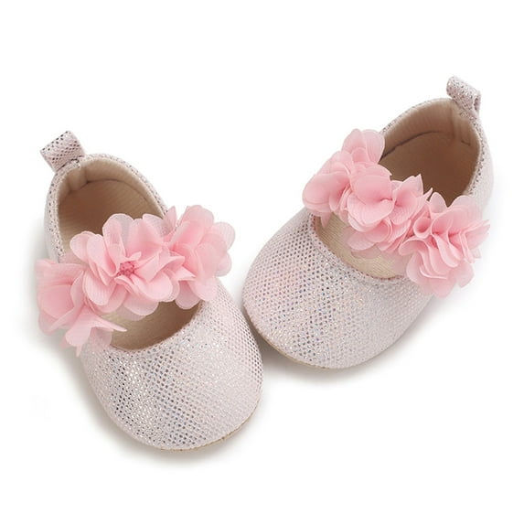 Cenuakty Baby Girl Canvas Flats Soft Soles Elegant Floral Mary Jane Dress Shoes Casual Walking Shoes for Newborn Infant Toddler