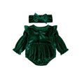 thumbnail image 1 of Cenuakty Baby Girl Christmas Outfit Long Sleeve Velvet Ruffle Romper and Headband, 1 of 9