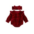 thumbnail image 1 of Cenuakty Baby Girl Christmas Outfit Long Sleeve Velvet Ruffle Romper and Headband, 1 of 9