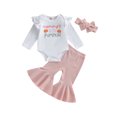 thumbnail image 1 of Cenuakty Baby Girl Fall Outfits Long Sleeve Romper + Ribbed Bell Bottoms + Headband Set Halloween Clothes, 1 of 8