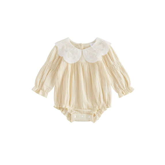 Cenuakty Baby Girl Fall Romper Long Sleeve Lace Doll Collar Solid Color Bodysuit Newborn Outfit