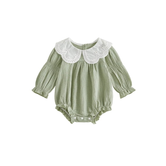 Cenuakty Baby Girl Fall Romper Long Sleeve Lace Doll Collar Solid Color Bodysuit Newborn Outfit