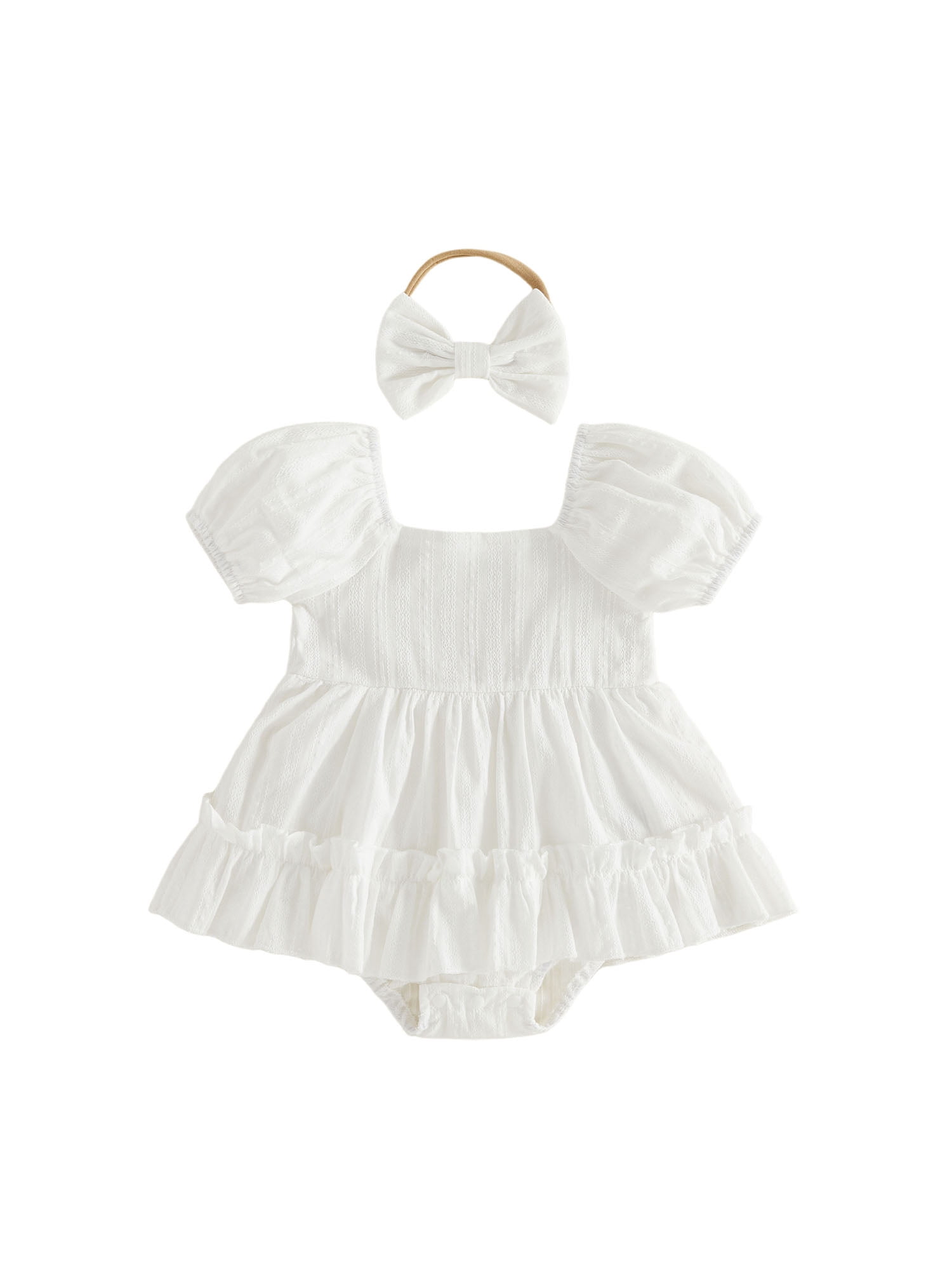 Cenuakty Baby Girl Romper Dress Solid Color Square Neck Short Sleeve ...