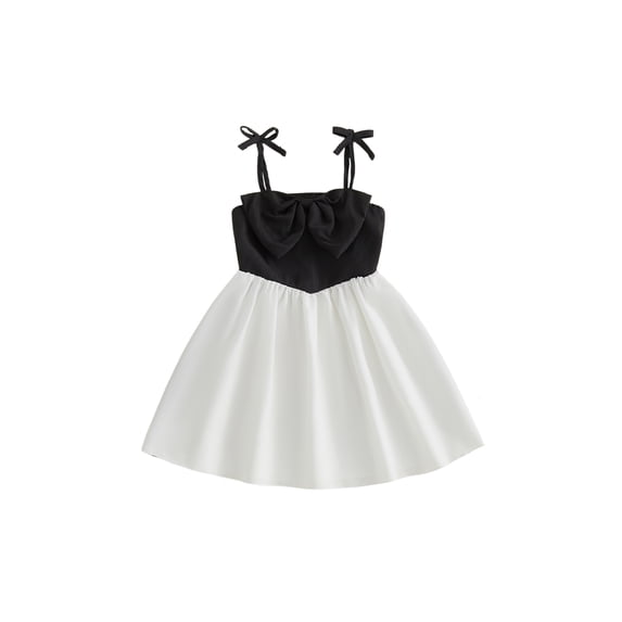 Cenuakty Baby Girl Summer Dress Sleeveless Bow Front Contrast Color A-Line Dress Toddler Casual Dress