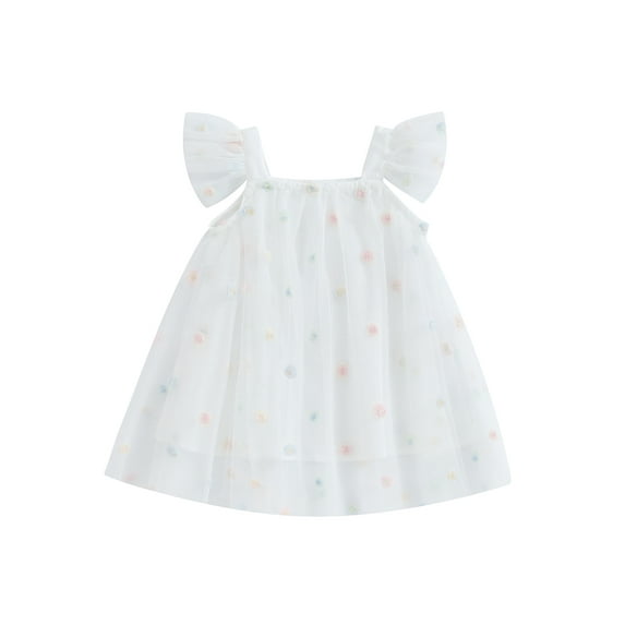 Cenuakty Baby Girl Tulle Dress Fly Sleeve Square Neck Tutu Dress 3D Flower/Butterfly Party Dress