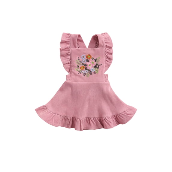 Cenuakty Baby Girl’s Casual Suspender Ruffles Skirt Vintage Flower Embroidered A-line Princess Skirt