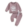 thumbnail image 1 of Cenuakty Baby Girls 2-piece Outfit, Letters Print Long Sleeve Crew Neck Sweatshirt with Elastic Waist Sweatpants Fall Clothes, 1 of 9