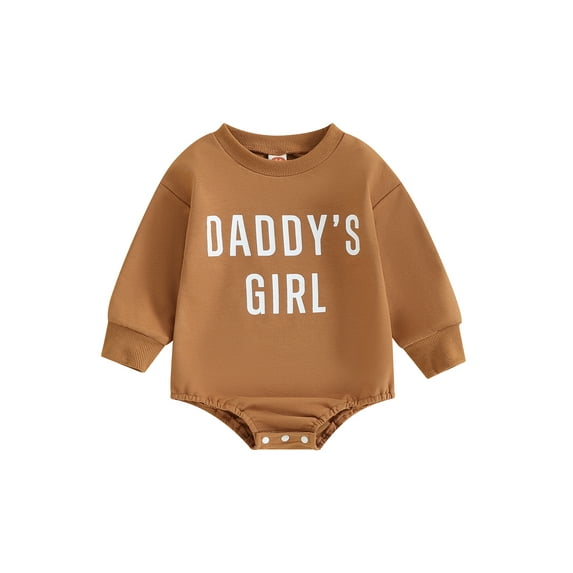 Cenuakty Baby Girls Autumn Crew Neck Romper Long Sleeve Letter Print Casual Sweatshirt Romper