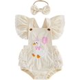 thumbnail image 1 of Cenuakty Baby Girls Birthday Romper Cute Goose/Elephant Embroidery Flutter Sleeves Jumpsuit and Headband Set Fashion Clothes, 1 of 9
