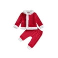 thumbnail image 1 of Cenuakty Baby Girls Boys Christmas Outfits Plush Patchwork Long Sleeve Red Coat Long Pants 2Pcs Fall Clothes Set, 1 of 8