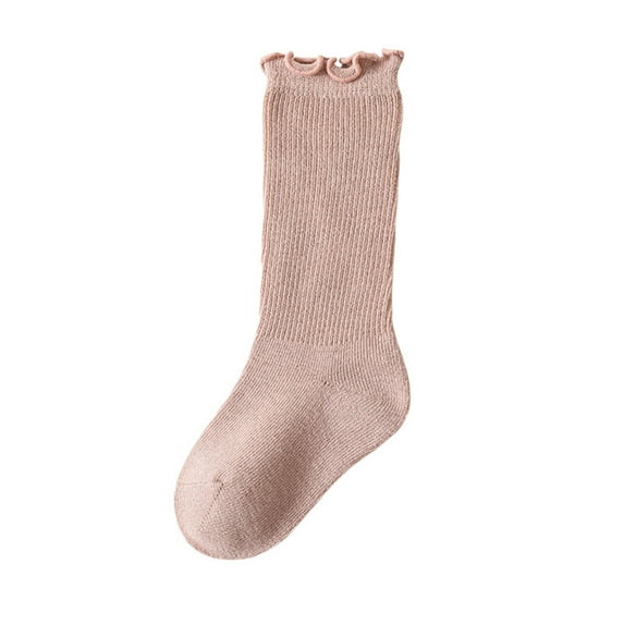 Cenuakty Baby Girls Boys Long Stockings Princess Solid Color Breathable Frills Loose Mouth Socks Spring Autumn Knee-High Socks