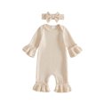 thumbnail image 1 of Cenuakty Baby Girls Fall Outfits Cute Solid Color Long Sleeve Romper and Headband, 1 of 9
