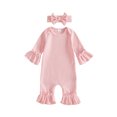 thumbnail image 1 of Cenuakty Baby Girls Fall Outfits Cute Solid Color Long Sleeve Romper and Headband, 1 of 9