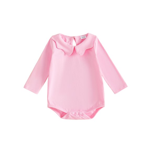 Cenuakty Baby Girls Fall Romper Solid Color Long Sleeve Doll Collar Bodysuit