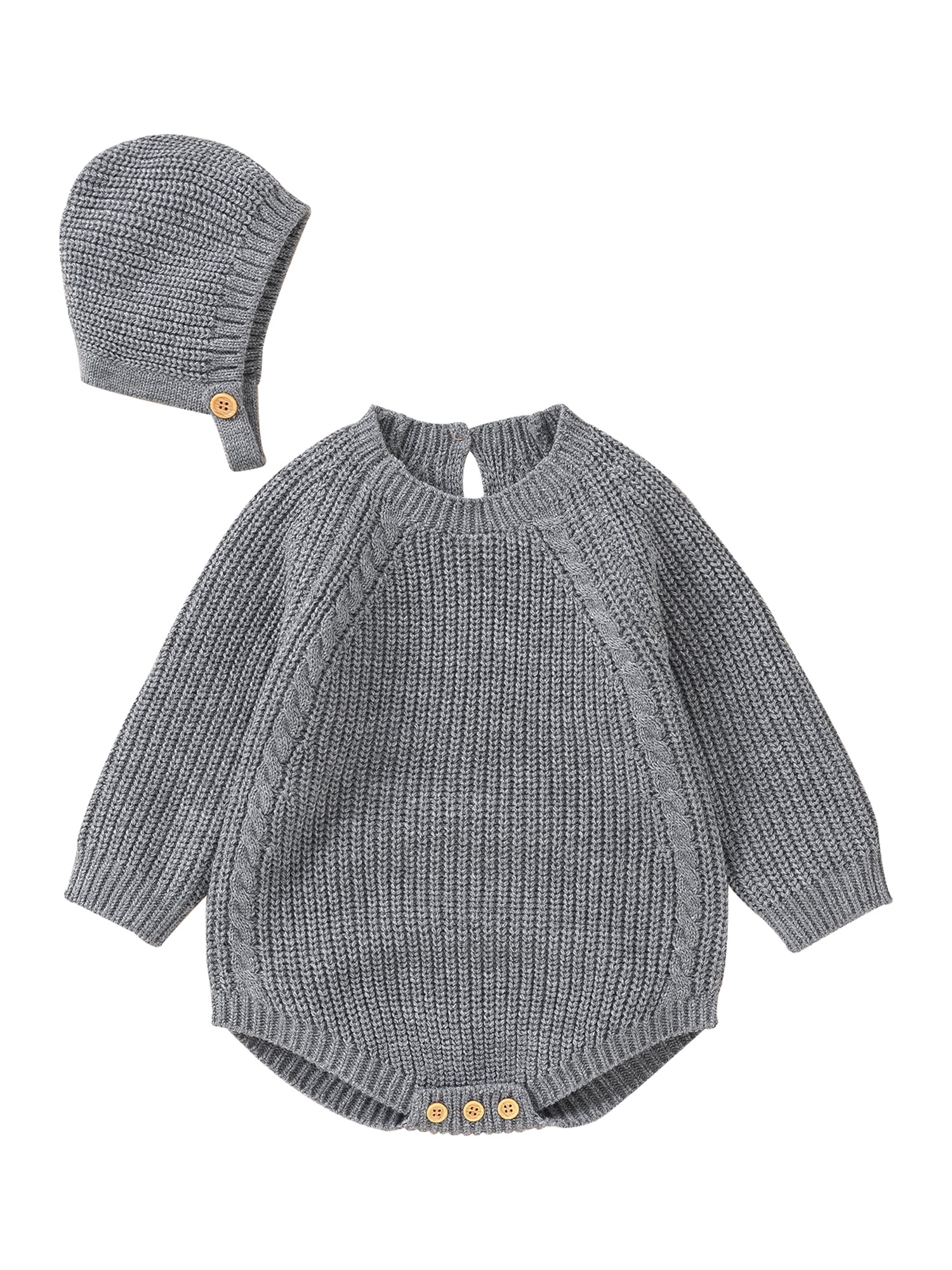 Babyhug Knit Full Sleeves Winter Wear Romper with Eyes Applique - Pink