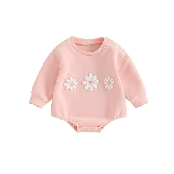 Cenuakty Baby Girls Romper, Long Sleeve Crew Neck Embroidery Flower Bodysuit Clothes for Casual Daily