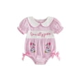 thumbnail image 1 of Cenuakty Baby Girls Romper, Short Sleeve Doll Collar Stripes Embroidery Goose Infant Bodysuit Birthday Summer Clothes, 1 of 9