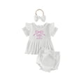 thumbnail image 1 of Cenuakty Baby Girls Shorts Set, Short Sleeve Embroidery Bow Letters T-shirt with Shorts and Hairband Summer Outfit, 1 of 9