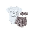 thumbnail image 1 of Cenuakty Baby Girls Shorts Set, Short Sleeve Letters Print Romper Leopard Print Shorts with Hairband, 1 of 9
