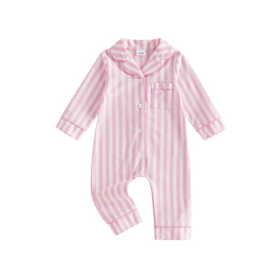 Cenuakty Baby Jumpsuit Long Sleeve Stripes Print Button Up Romper Footless Pajamas