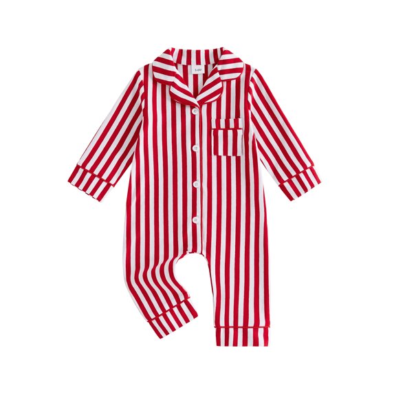 Cenuakty Baby Jumpsuit Long Sleeve Stripes Print Button Up Romper Footless Pajamas