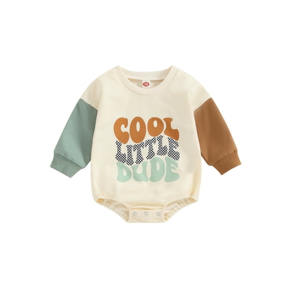 Cenuakty Baby Long Sleeve Rompers Newoborn Casual Contrast Color Round Neck Bodysuit Infant Letter Print Jumpsuits for Winter