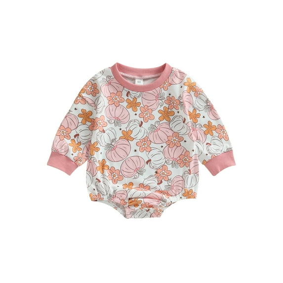 Cenuakty Baby Romper, Long Sleeve Crew Neck Ghost Flower Pumpkin Fall Bodysuit Halloween Clothes for Girls Boys