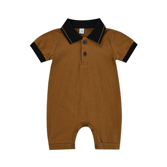 Cenuakty Baby Romper Short Sleeve Lapel Design Neckline Button Contrast Color Boxer Summer Jumpsuit