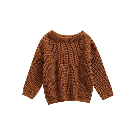 Cenuakty Baby Solid Color O-neck Sweater, Loose Fit Long Sleeve Knitted Pullover for Autumn, Winter