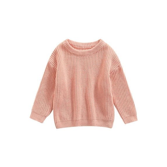 Cenuakty Baby Solid Color O-neck Sweater, Loose Fit Long Sleeve Knitted Pullover for Autumn, Winter