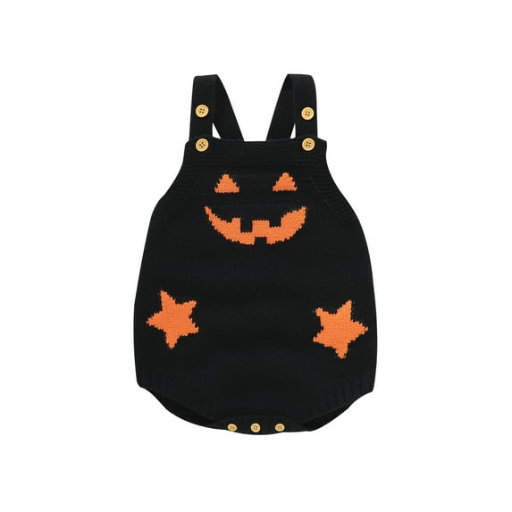Cenuakty Baby Suspenders Jumpsuit Halloween Pumpkin Print Sleeveless Knit Romper for Newborn Infant Boy Girls Cute Clothes