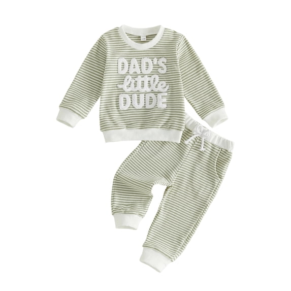 Cenuakty Boy Fall Stripe Outfits Waffled Long Sleeve Sweatshirts Joggers Pants
