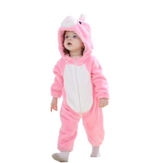 Cenuakty Boys Girls Casual Hooded Romper Long Sleeve Cartoon Animal Plush Zipper Jumpsuit for Cosplay Costume