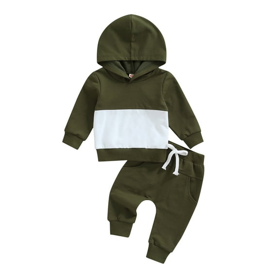 Cenuakty Children's Pants Suit Patchwork Hooded Long Sleeve Sweatshirt Solid Color Trousers with Pockets