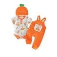 thumbnail image 1 of Cenuakty Easter Baby Boy 3 Piece Outfits Adorable Rabbit Print Short Sleeve Round Neck Jumpsuit and Overalls Hat Set, 1 of 8