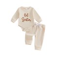 thumbnail image 1 of Cenuakty Fall Outfit Long Sleeve Letter Embroidery Romper Drawstring Pants, 1 of 8