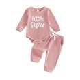 thumbnail image 1 of Cenuakty Girl Fall Outfits Long Sleeve Letter Embroidery Romper + Pants Set, 1 of 9