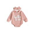 thumbnail image 1 of Cenuakty   Girl Outfit, Long Sleeve Crew Neck Letters Romper with Hairband, 1 of 9