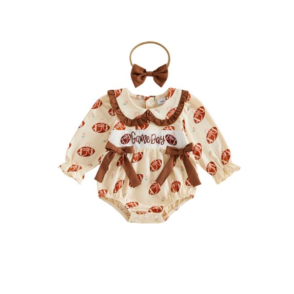Cenuakty Girl Puff Long Sleeve Letters Embroidery Romper and Headband
