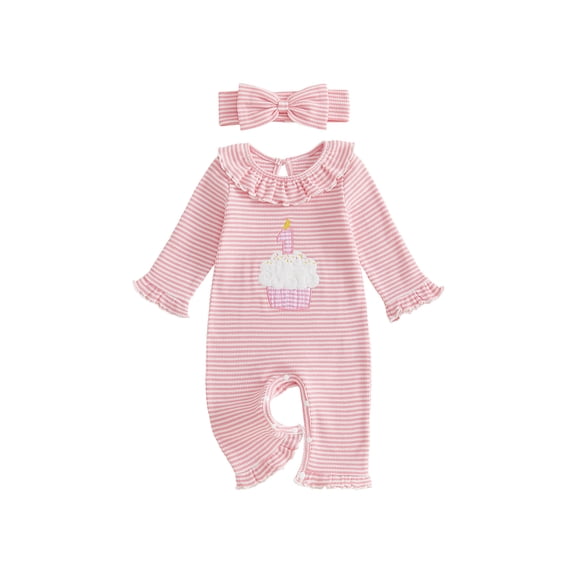 Cenuakty Girls Birthday Long Sleeve Striped Jumpsuit and Headband