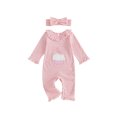 thumbnail image 1 of Cenuakty Girls Birthday Long Sleeve Striped Jumpsuit and Headband, 1 of 9