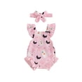 thumbnail image 1 of Cenuakty Girls Halloween Outfits Ghost Print Flying Sleeve Romper and Headband, 1 of 9