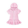 thumbnail image 1 of Cenuakty Girls Swim Cover Up, Terry Bathing Suit Coverup Short Sleeve Zip Up Beach Dress for Kids, 1 of 9