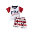 thumbnail image 1 of Cenuakty Independence Day Baby Boys Outfits Summer Letter Print Short Sleeve T-shirt and Casual Elastic Star Striped Shorts Set, 1 of 9