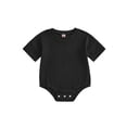 thumbnail image 1 of Cenuakty Infant 0-18M Baby Summer Jumpsuit Solid Color Ribbed Short Sleeve Round Neck Romper Cute Bodysuit, 1 of 9