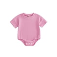 thumbnail image 1 of Cenuakty Infant 0-18M Baby Summer Jumpsuit Solid Color Ribbed Short Sleeve Round Neck Romper Cute Bodysuit, 1 of 9
