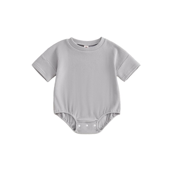 Cenuakty Infant 0-18M Baby Summer Jumpsuit Solid Color Ribbed Short Sleeve Round Neck Romper Cute Bodysuit