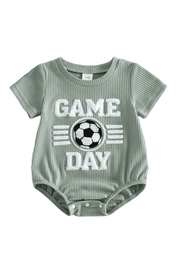 Infant 3M 6M 12M 18M Baby Summer Romper Fashionable Game Day Soccer Embroidery Short Sleeve Round Neck Jumpsuit